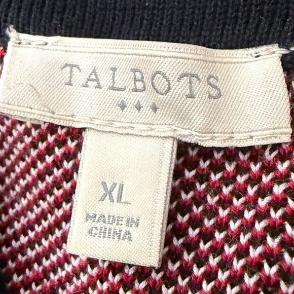 Talbots Button Down Cardigan with 2 Front Pockets Black White Red Size XL - Picture 3 of 7